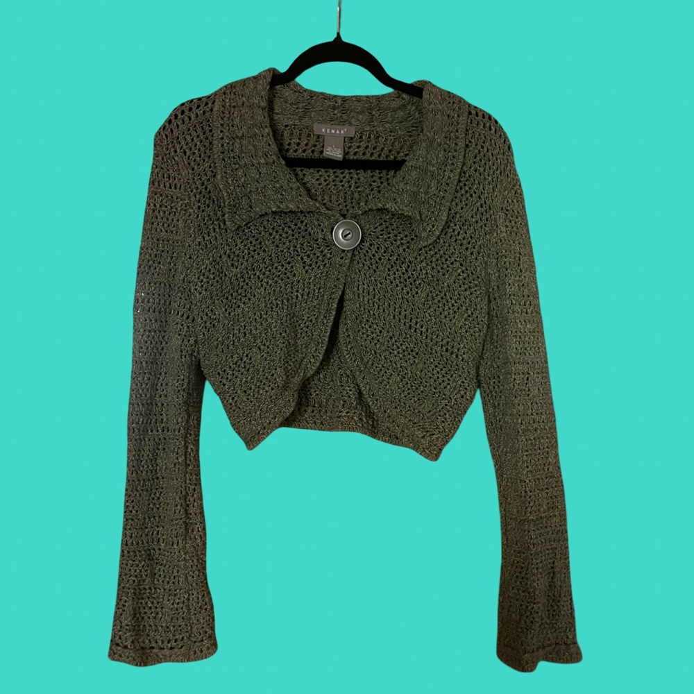 Green Crocheted Cardigan with Flare Sleeves